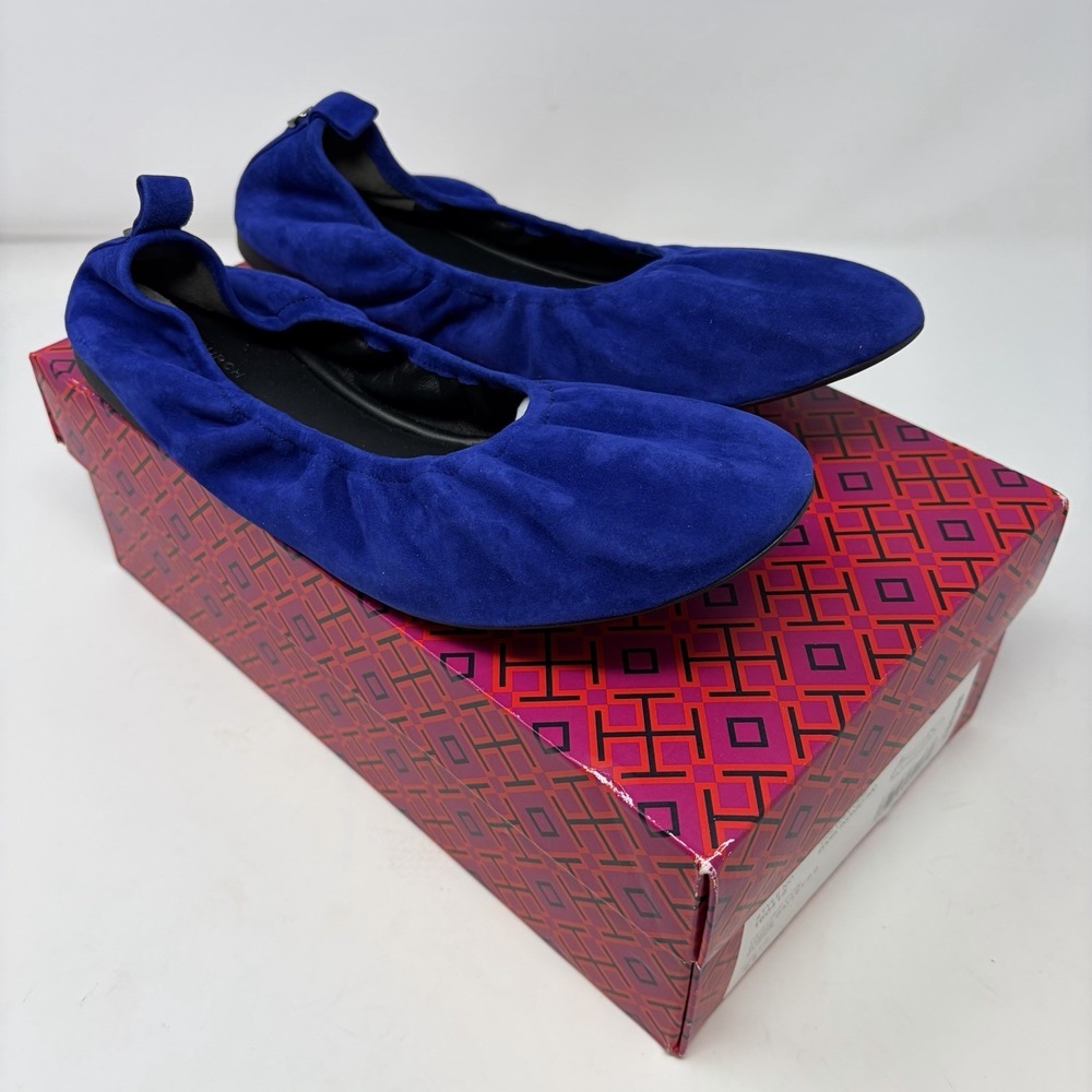 Tory Burch Eddie Ballet 2.0 Suede Flats Dark Indigo 400‎ Womens Size 9.5 NIB